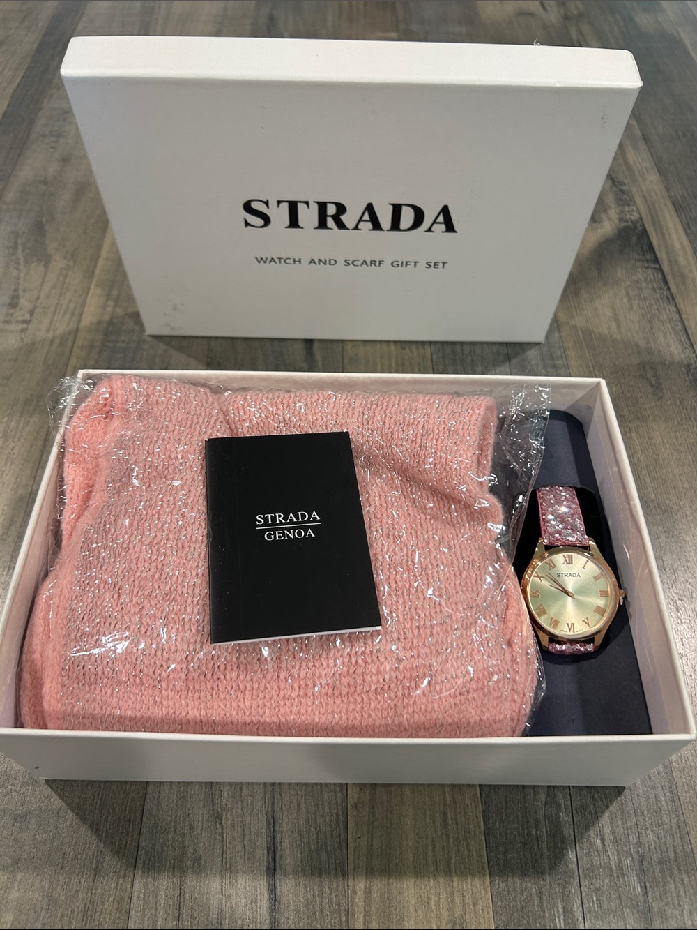 Strada Pink Scarf and Pink Strap Watch Gift Set